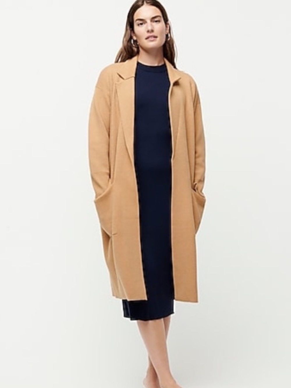 J. Crew Ella Open Front Long Cardigan Coat Duster Tan